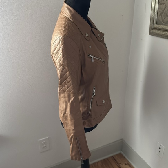 Express (minus) the leather quilted moto honey brown zip up jacket Sz M - Picture 6 of 12